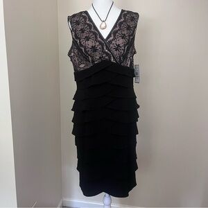 Jessica Howard Women’s Black and Beige Lace Midi Dress, NWT
